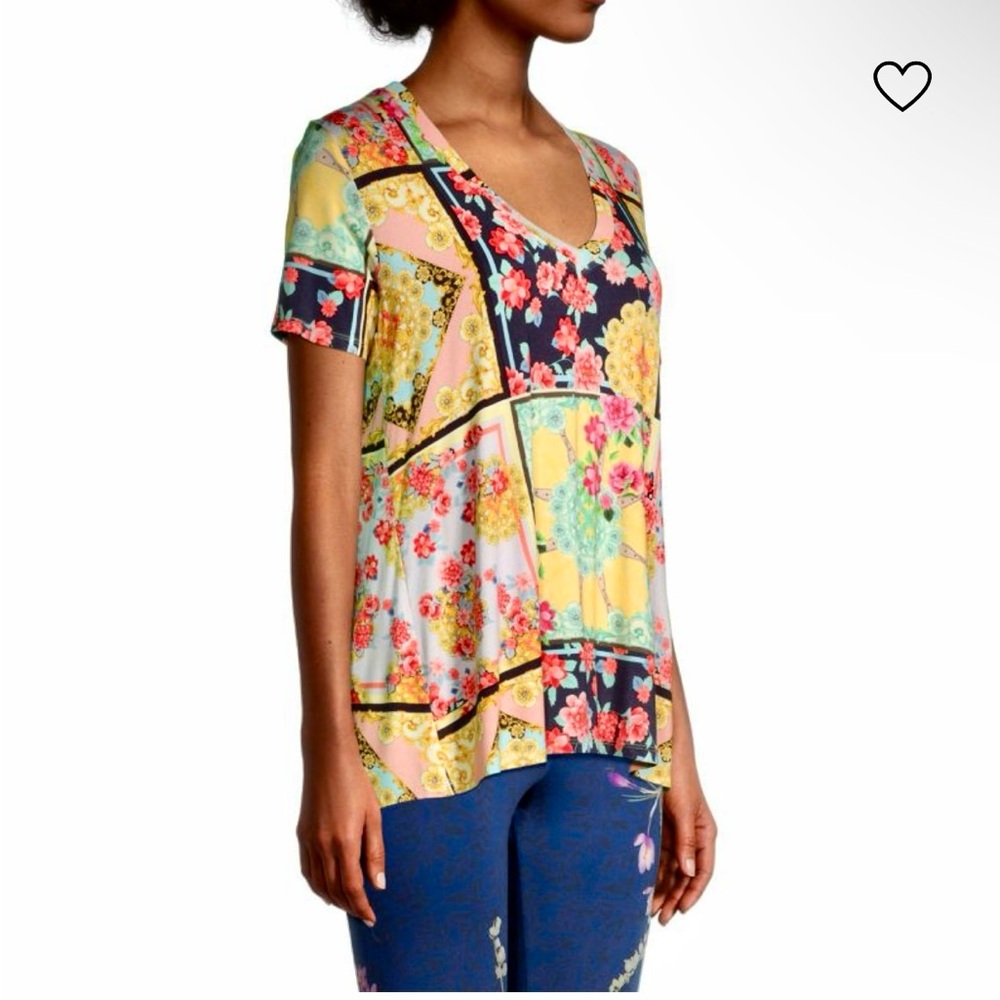 NWT Johnny Was Jasper Swingy Patchwork Floral Short Sleeve Tee